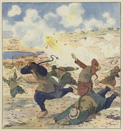Flight of the Chinese at the first bombardment of Port Arthur by L. Malespine