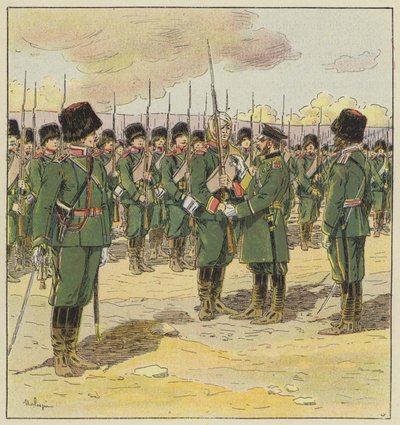General Kuropatkin reviews the troops after the battle of Kinchow by L. Malespine