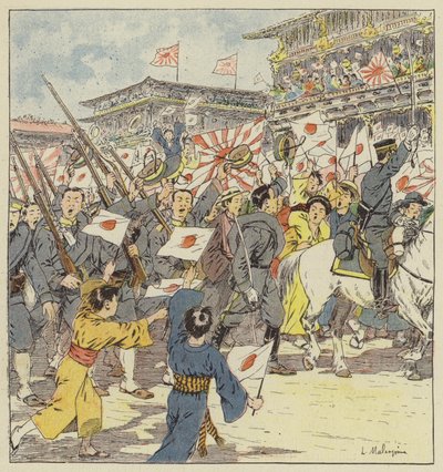 Troops acclaimed by the crowd at their departure from Tokyo by L. Malespine