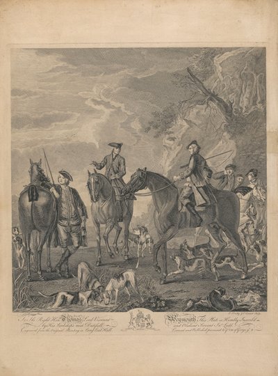 Riders and Hounds Resting in a Rocky Landscape by L. Truchy