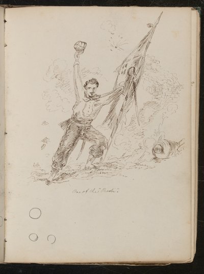 Study of Man Holding Flag and His Hat Aloft, Inscribed 