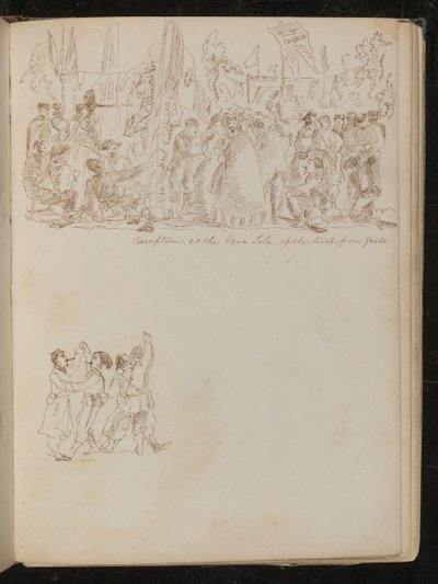 Multi-Figure Reception Scene with Banners and Flags by Lady Butler