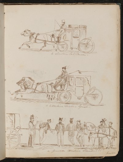 Studies of "a London Cab Driver", "a Cittadine Driver - Genoa", and "a Genoese Cittadine Stand", Dated "June 26/61" by Lady Butler