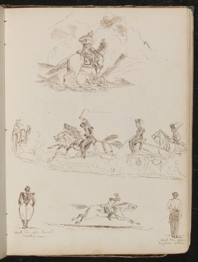 Study of Soldiers on Horses Pulling Cannon, Two Views of Artillery Men, a Soldier in Full Dress on Galloping Horse by Lady Butler