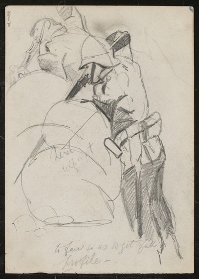 Two Soldiers Firing Downwards Over Sandbags, 1879 by Lady Butler