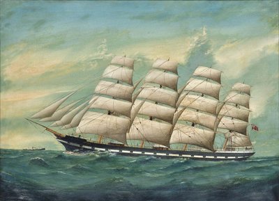 The four-masted ship Romsdal powering through the waves by Lai Fong