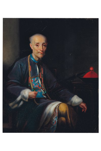 Portrait of Houqua, three-quarter length, seated, in an interior by Lam Qua (attr. to)