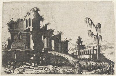 Landscape with Overgrown Ruins and Travelers by Lambertus Suavius