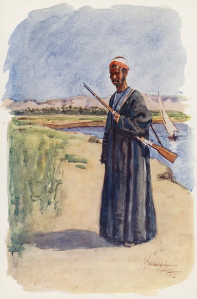 People of Egypt: Watchman, Gaffir (colour litho) by Lance Thackeray