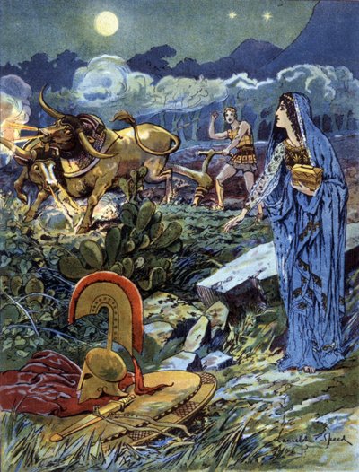 Jason, helped by Medea ploughing fields of Mars, c. 1900 by Lancelot Speed