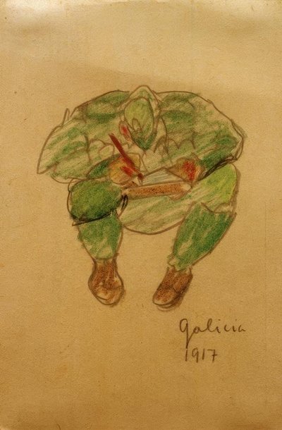 Soldier Writing/Drawing in a Squat by Laszlo Moholy Nagy