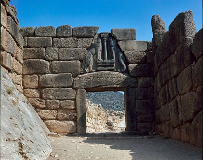 The Gate of the Lions: site of the ancient town of Mycenae, in the Peloponnese by Late Helladic Period Mycenaean
