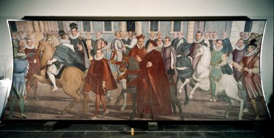 Doge Giacomo Durazzo Grimaldi guiding Cardinal Francesco Pacheco on the streets of Genes in 1574 (fresco) by Lazzaro Tavarone