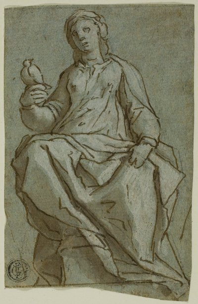 Seated Female Figure Holding a Dove by Lazzaro Tavarone
