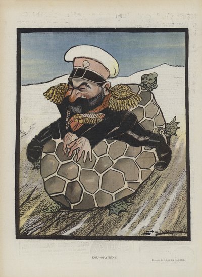 Aleksey Kuropatkin, Russian Minister of War. Illustration for Le Rire by Leal de Camara