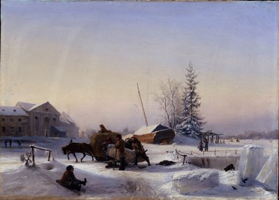 Ice Transport. Winter View of The Formerly Wine Village on Vasily Island in St Petersburg by Lef Feliksovich Lagorio