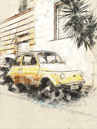 Classic Yellow Fiat by Lembayung senja studio [Vintage Poster]
