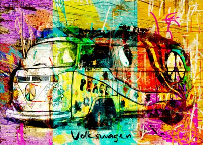 Colorful Hippie Camper Van by Lembayung senja studio [Vintage Poster]