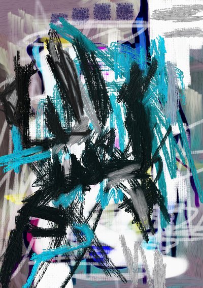 Dynamic Teal Strokes by Lembayung senja studio [Vintage Poster]