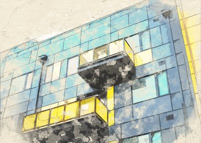 Modern Building Sketch by Lembayung senja studio [Vintage Poster]