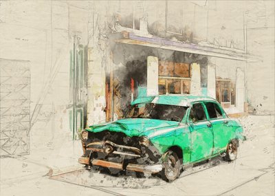 Green Car Sketch by Lembayung senja studio [Vintage Poster]