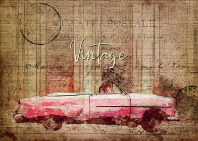 Vintage Pink Car by Lembayung senja studio [Vintage Poster]