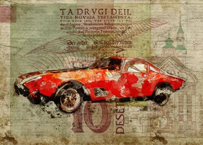 Vintage Red Sports Car by Lembayung senja studio [Vintage Poster]
