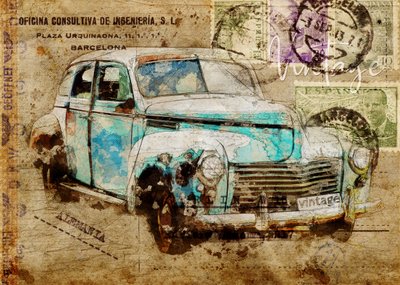 Vintage Travel Car by Lembayung senja studio [Vintage Poster]