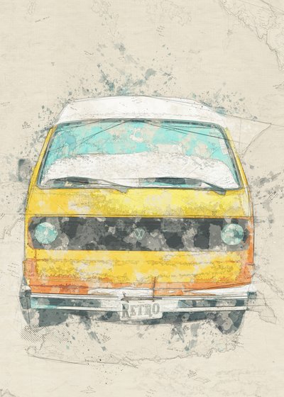 Yellow Retro Camper Van by Lembayung senja studio [Vintage Poster]