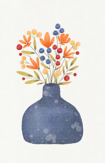 Blue Vase Wildflowers by Lena Refur