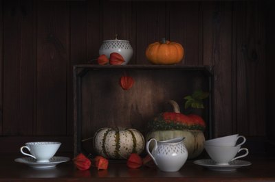Autumn Gourds and Teacups by Lenka