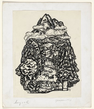 Mountain Landscape with Trees and Cattle by Leo Gestel (signed by artist)
