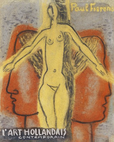 Naked Woman Between Two Men Looking Away From Each Other by Leo Gestel