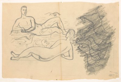 Naked Man and Woman on the Beach, Surrounded by Seagulls by Leo Gestel