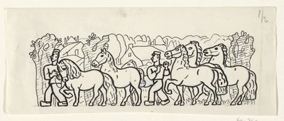 Two Farmers Leading Their Horses Through a Village by Leo Gestel