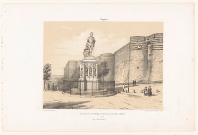View of the statue of René I of Anjou and the castle of Angers (Contemporary France) by Leon Auguste Asselineau