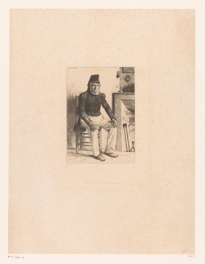 Old Man in Military Costume, Sitting by a Fireplace by Leon Augustin Lhermitte