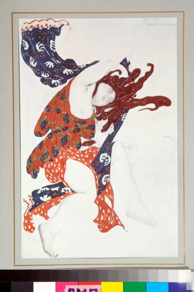 Bacchante costume drawn for the ballet Narcisse directed by Nicolas Tcherepnine by Leon Bakst