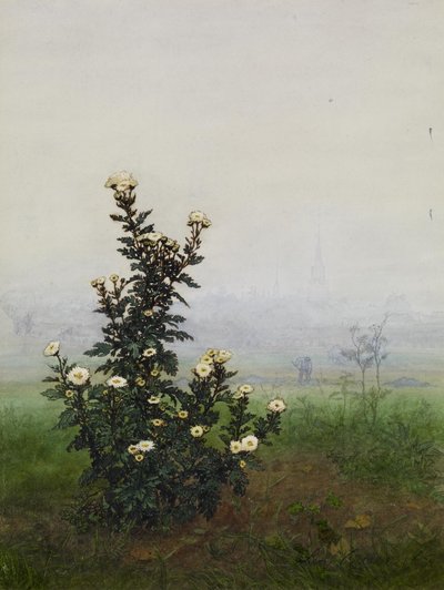 Feverfew in front of a Landscape, Issy-les-Moulineaux (?) by Léon Bonvin