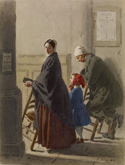 Man, Woman and Girl at Prayer in Church by Leon Henri Antoine Loire