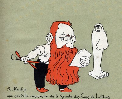 Cartoon by Auguste Rodin with a New Commission from the Societe des Gens de Lettres (Sculpture by Balzac) - Illustration by Leon Lebegue - Engraving in 