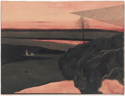 Landscape under a Red Evening Glow with Migratory Birds by Leon Spilliaert