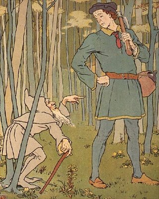 We Met a Little Old Man. Illustration from The Golden Goose by Leonard Leslie Brooke
