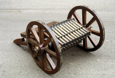 Rotary cane gun. Model made from the drawing of Leonardo da Vinci by Leonardo da (after) Vinci