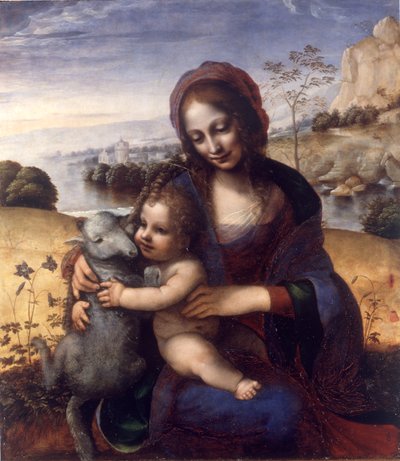 Madonna and Child with a Lamb by Leonardo da (manner of) Vinci