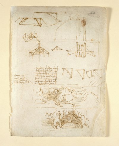 Notes and diagrams; sketches of mountains and a cave, from 