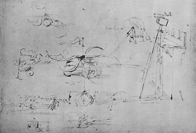 Chariots Armed with Scythes and Flails and Horseman with Three Lances, c1480, 1945 by Leonardo da Vinci