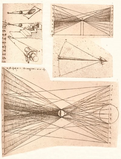 Four diagrams illustrating the theory of light and shade by Leonardo da Vinci