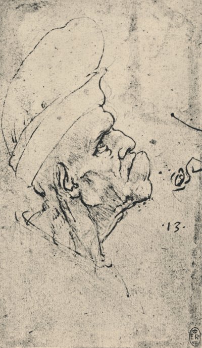 Grotesque Profile of a Man Wearing a Hat to the Right by Leonardo da Vinci