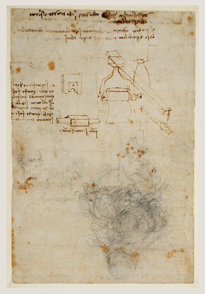 Head of an Old Man and Studies of Machinery by Leonardo da Vinci